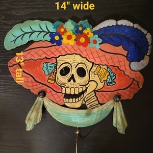 Large Painted Tin Catrina Wall Decoration with hook! Beautiful